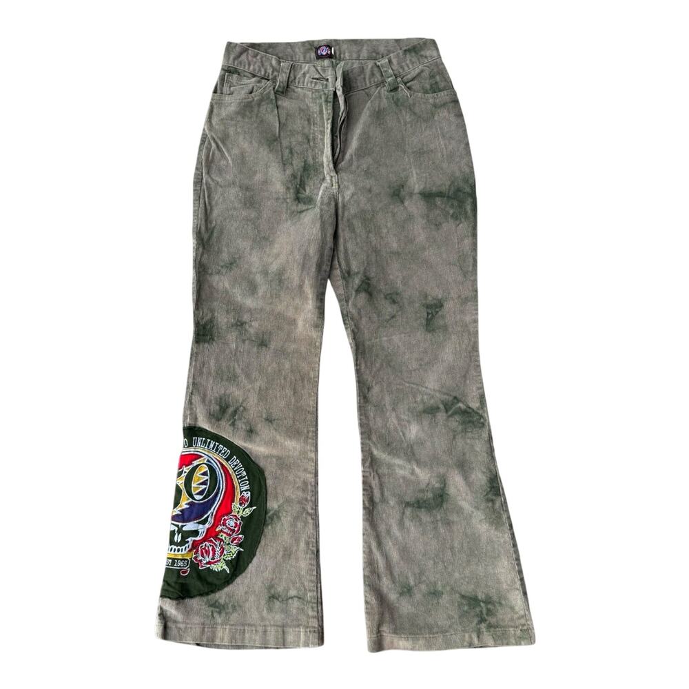 Grateful Dead Corduroy Pants Womens S Olive Green Tie Dye 50th Patch Hippie Boho - Picture 10 of 11